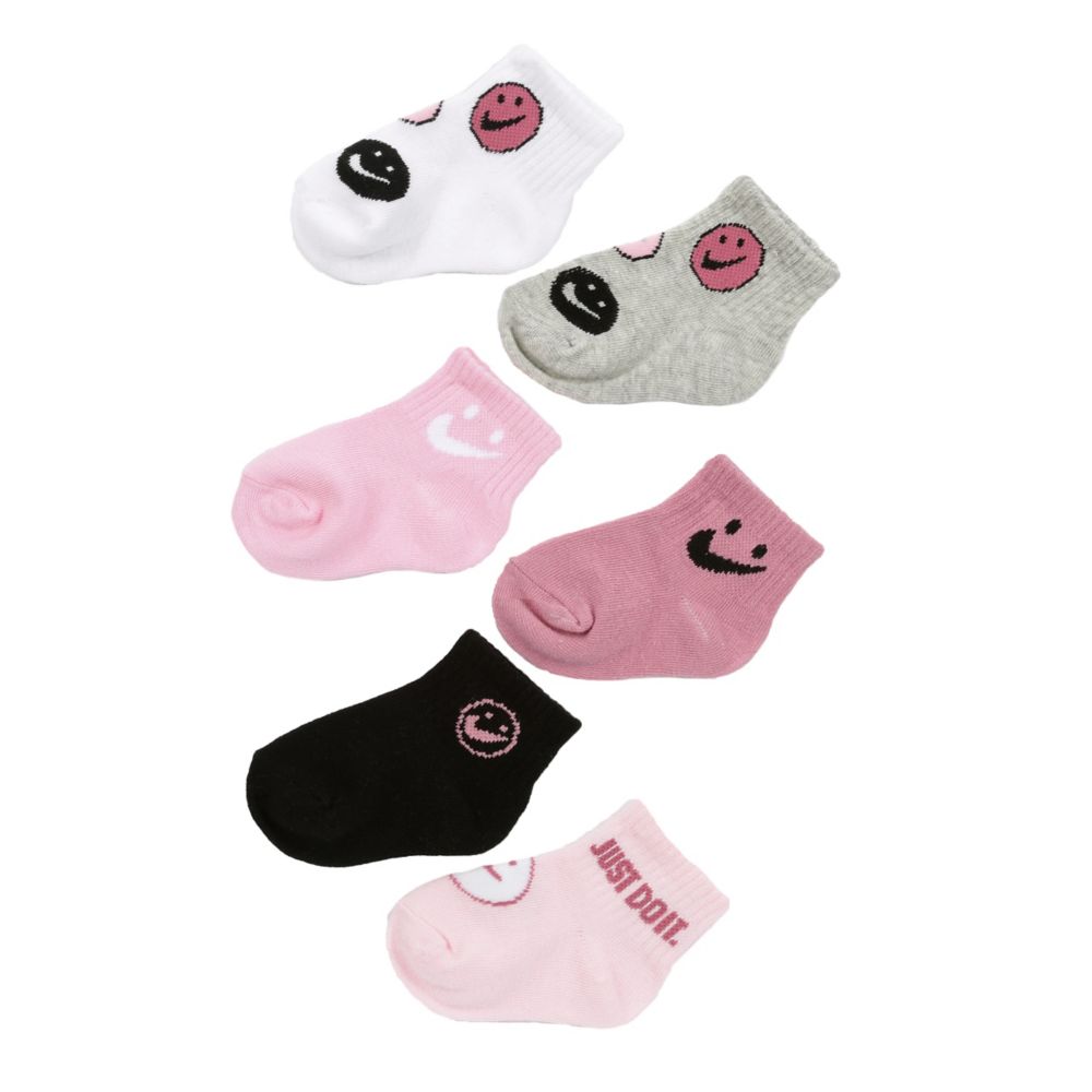 GIRLS PINK SMILES INFANT ANKLE SOCKS 6 PAIRS