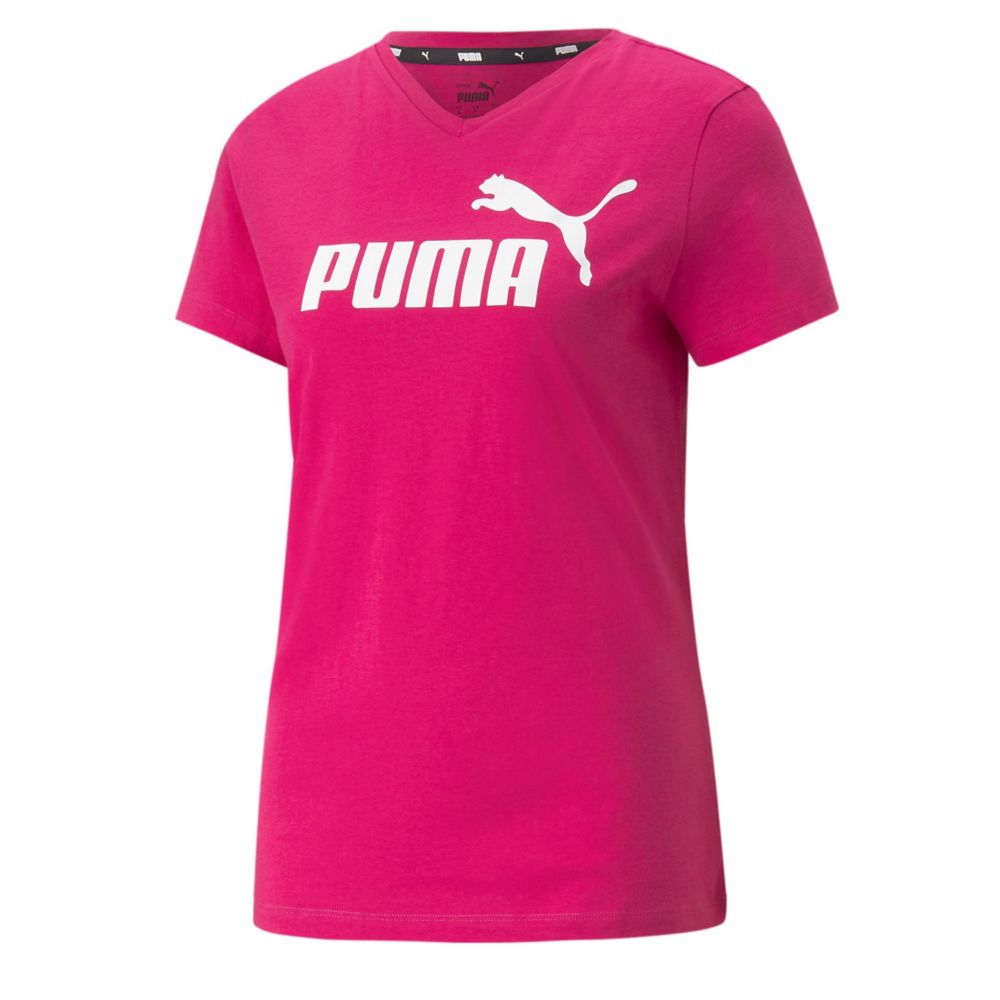 Fuschia Womens Essential V-neck T-shirt | Puma Room Shoes | Rack