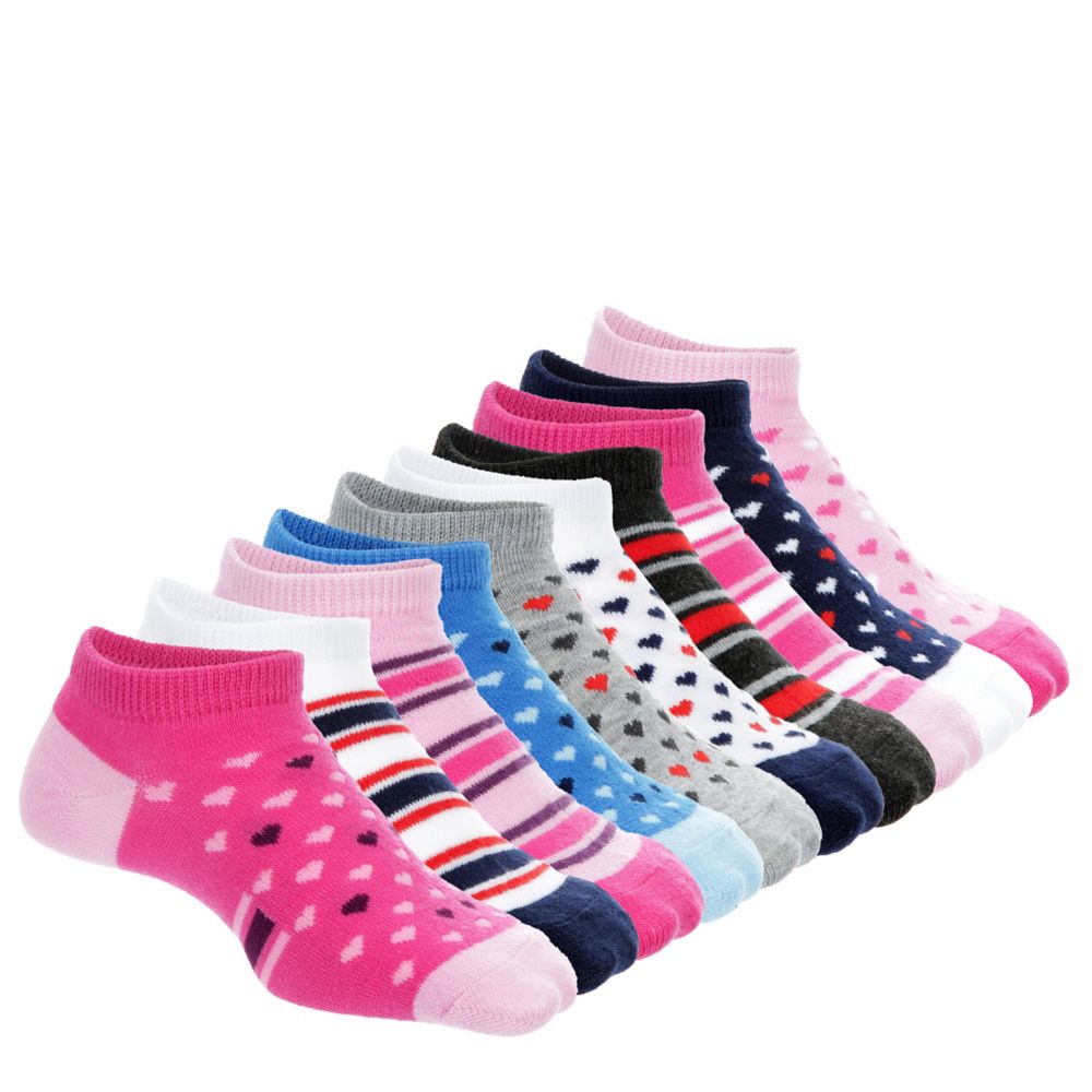 GIRLS HEARTS AND STRIPES NO SHOW SOCKS 10 PAIRS