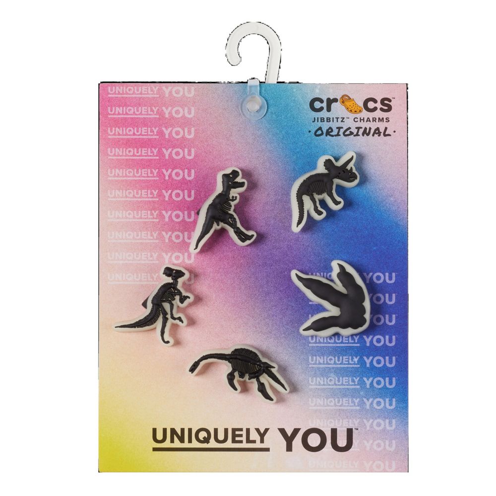 Assorted Crocs Unisex Glow In The Dark Dinosaur 5 Pack Jibbitz Shoe