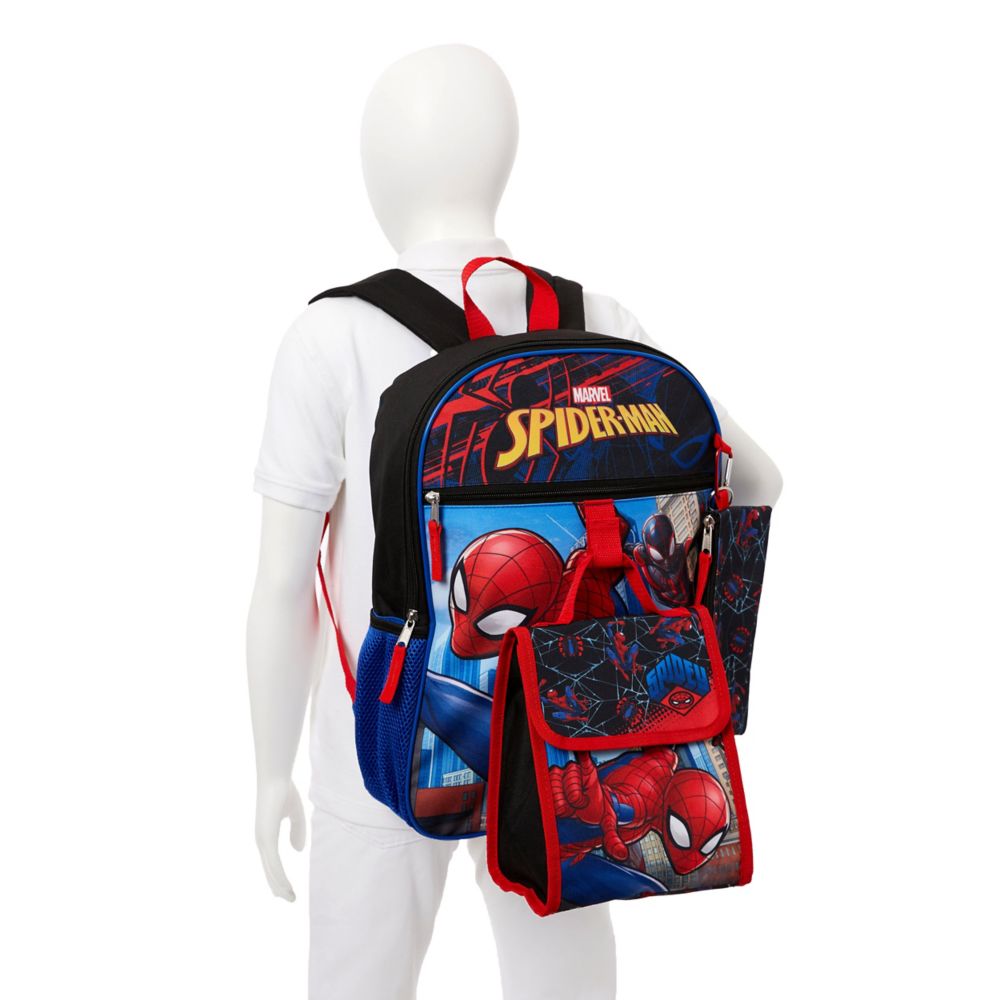 Spider-Man Marvel Backpack, Water Bottle, Lunch bag, utility case,  carabiner SET