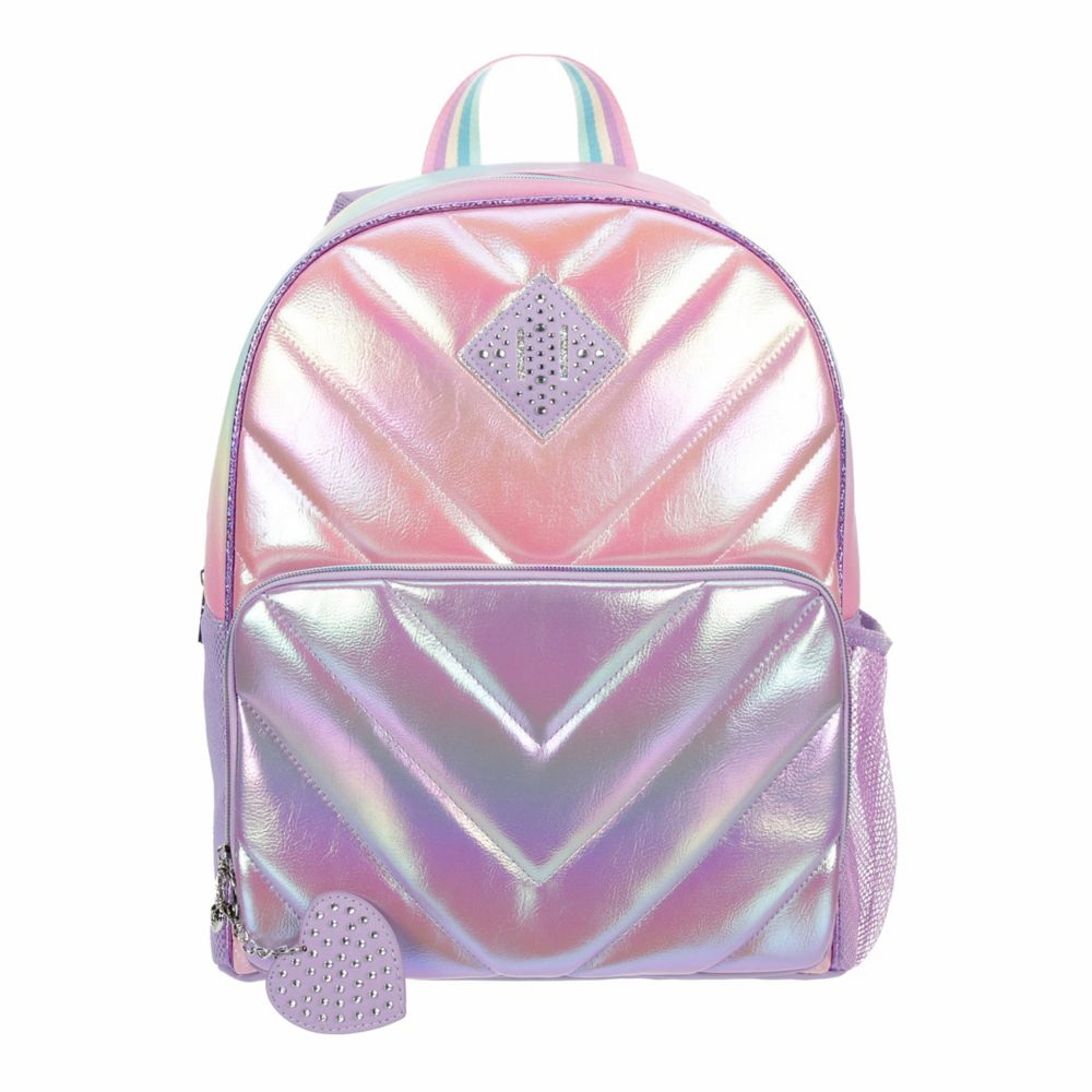 Pink Omg Girls Colorblock Hologram Coated Backpack, Accessories