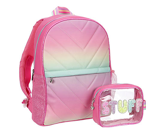 GIRLS CHEVRON BACKPACK WITH STUFF POUCH