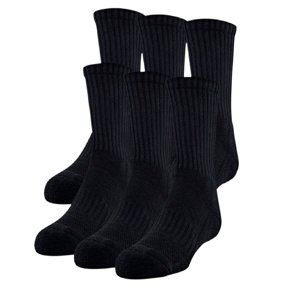 Black Under Armour Unisex Training Cotton Crew Socks 6 Pairs Rack