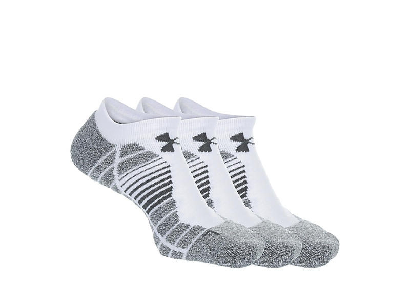 White Mens Elevated Performance No Show Socks 3 Pairs, Under Armour