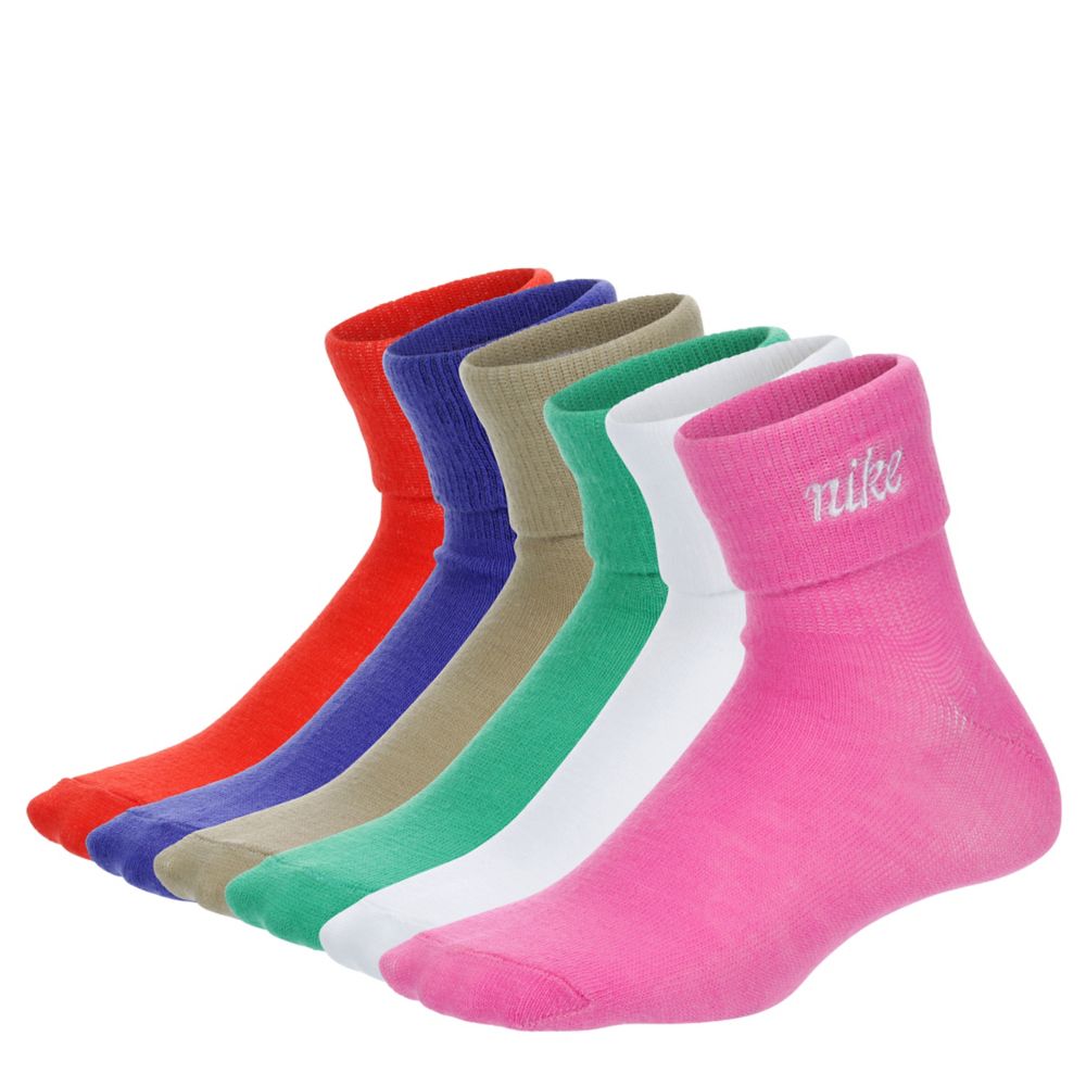 GIRLS FOLD OVER QUARTER SOCKS 6 PAIRS