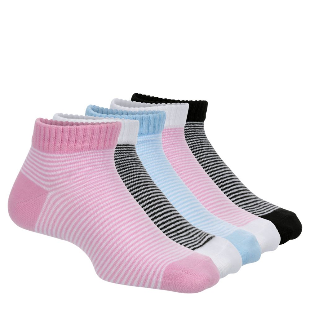 GIRLS MICRO STRIPE QUARTER SOCKS 5 PAIRS