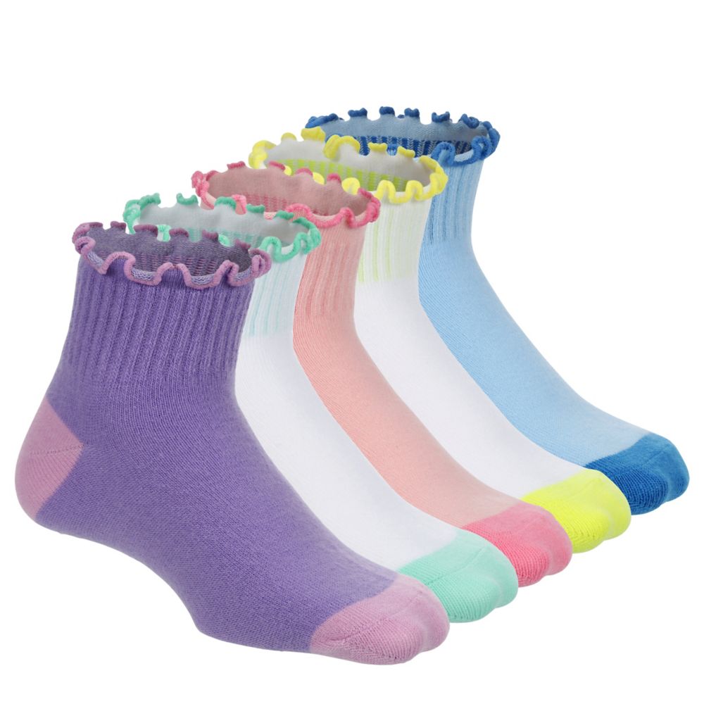 GIRLS RIBBED LETTUCE TOP QUARTER SOCKS 5 PAIRS