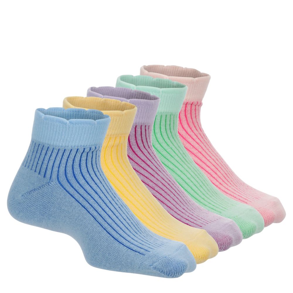 GIRLS SCALLOPED WELT QUARTER SOCKS 5 PAIRS