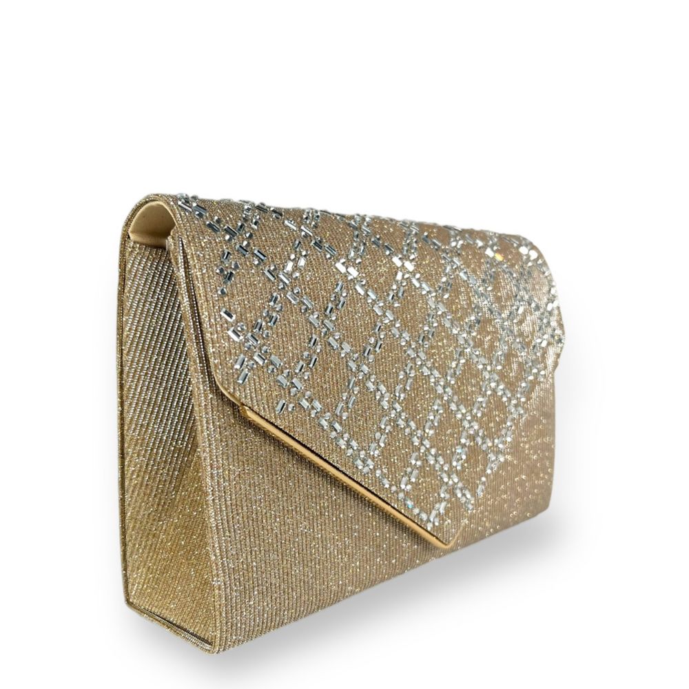 WOMENS DIAMOND CRYSTAL PATTERN STRUCTURED ENVELOPE CLUTCH