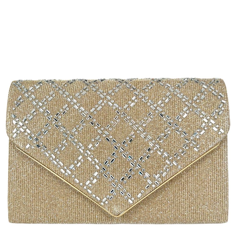 WOMENS DIAMOND CRYSTAL PATTERN STRUCTURED ENVELOPE CLUTCH