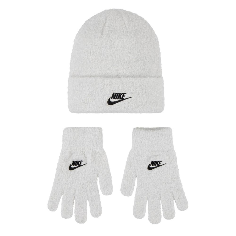 NIKE GIRLS TWINKLE COZY BEANIE SET OFF WHITE