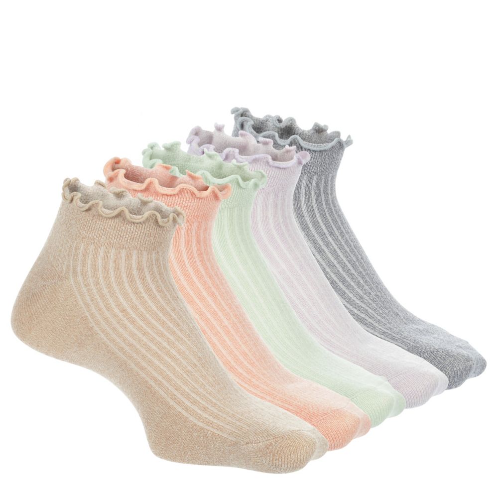 WOMENS MARLED LETTUCE EDGE NO SHOW SOCKS 5 PAIRS