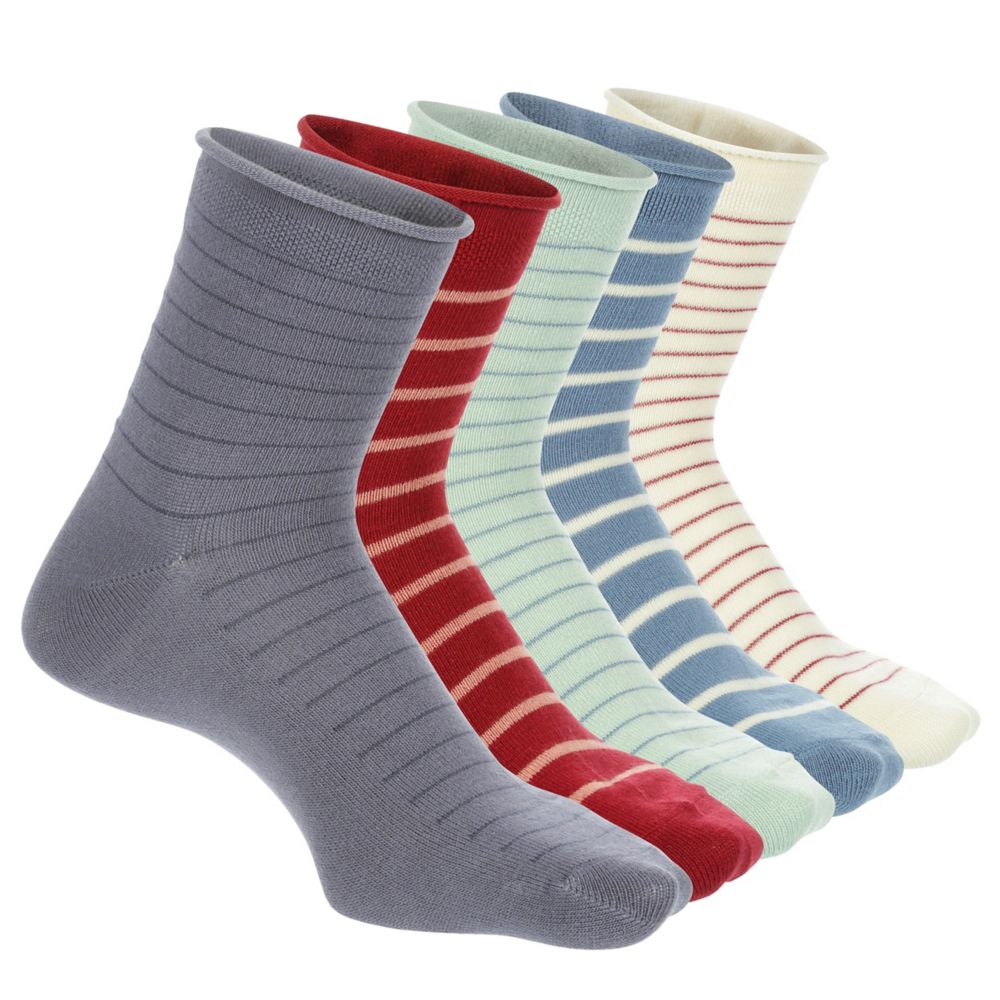 WOMENS STRIPE ROLL TOP ANKLET SOCKS 5 PAIRS