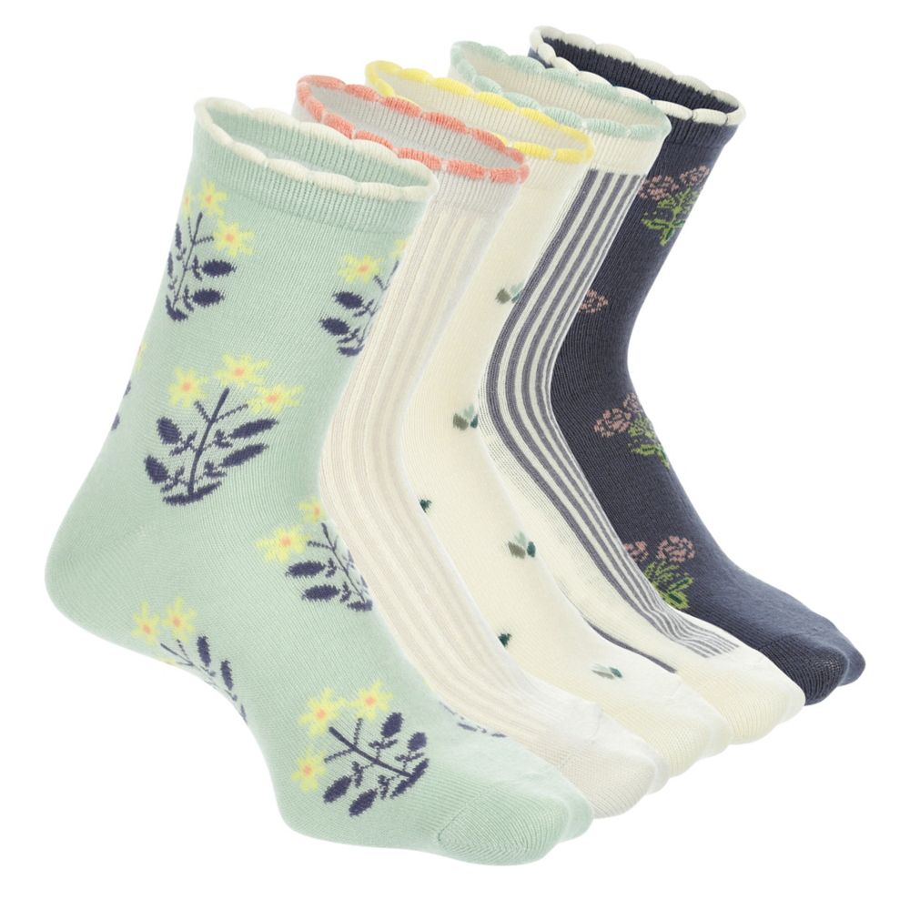 WOMENS FLORAL SCALLOP WELT ANKLETS 5 PAIRS