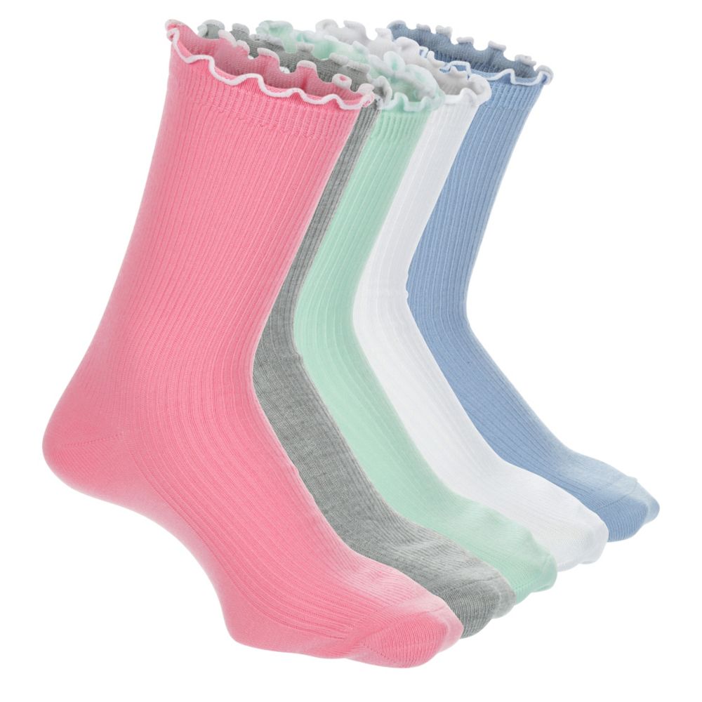 WOMENS LETTUCE RIBBED CREW SOCKS 5 PAIRS