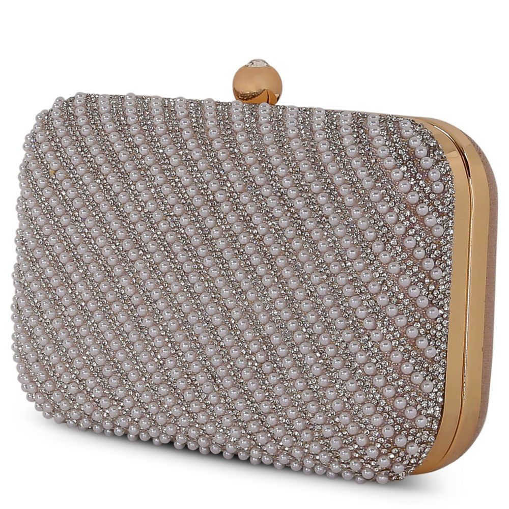 WOMENS PEARL AND CRYSTAL BIAS MINAUDIERE