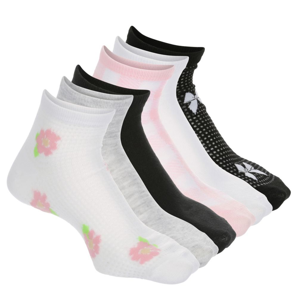 WOMENS TEXTURE FLORAL QUARTER SOCKS 6 PAIRS
