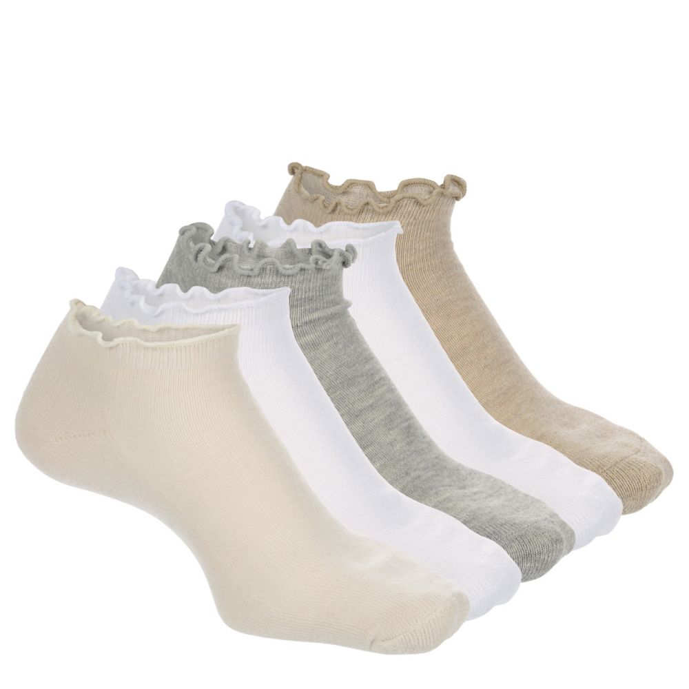 WOMENS RUFFLE CUFF LOW CUT SOCKS 6 PAIRS