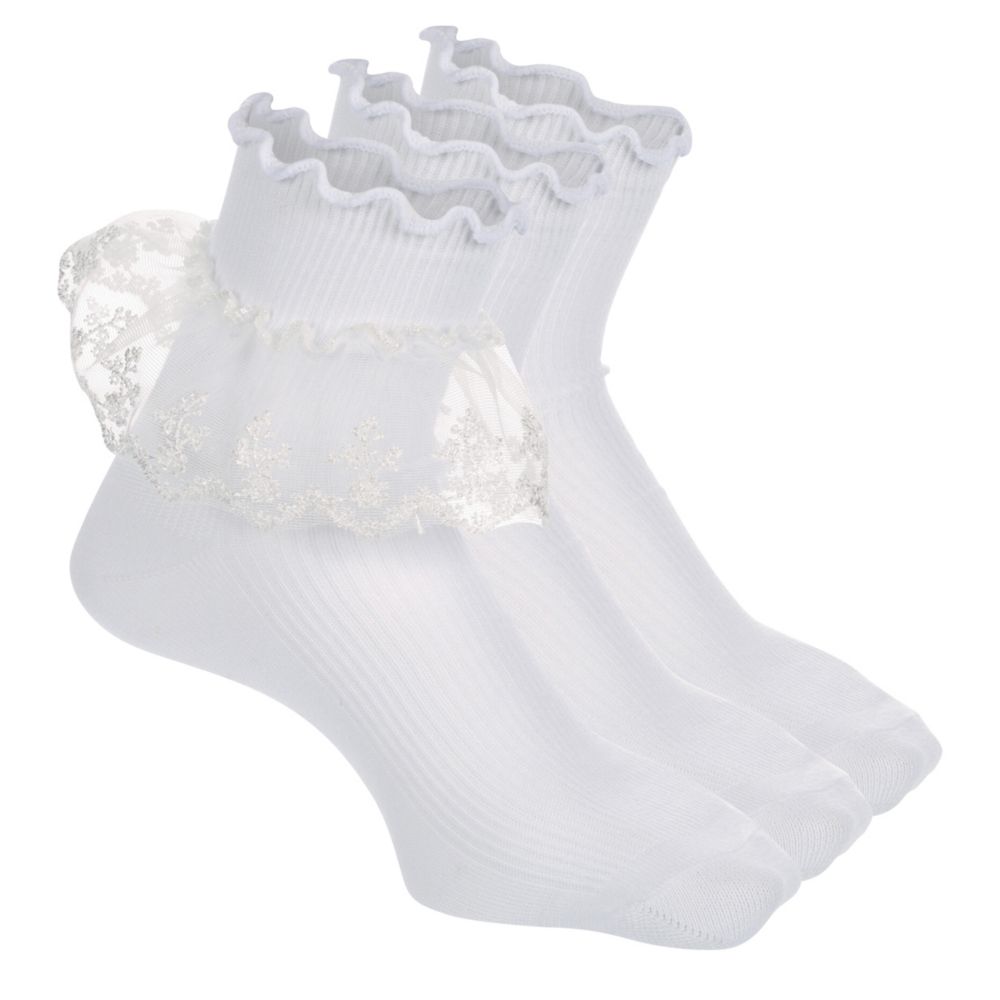 WOMENS RUFFLE RIBBED QUARTER SOCKS 3 PAIRS