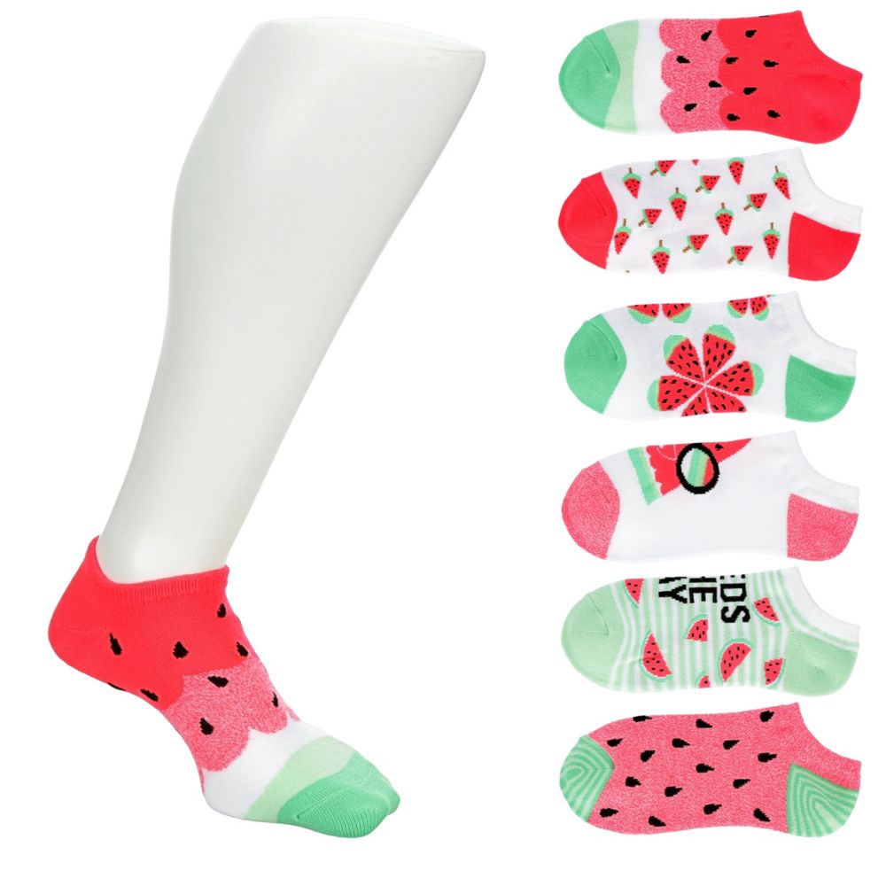 WOMENS WATERMELON NO SHOW SOCKS 6 PAIRS