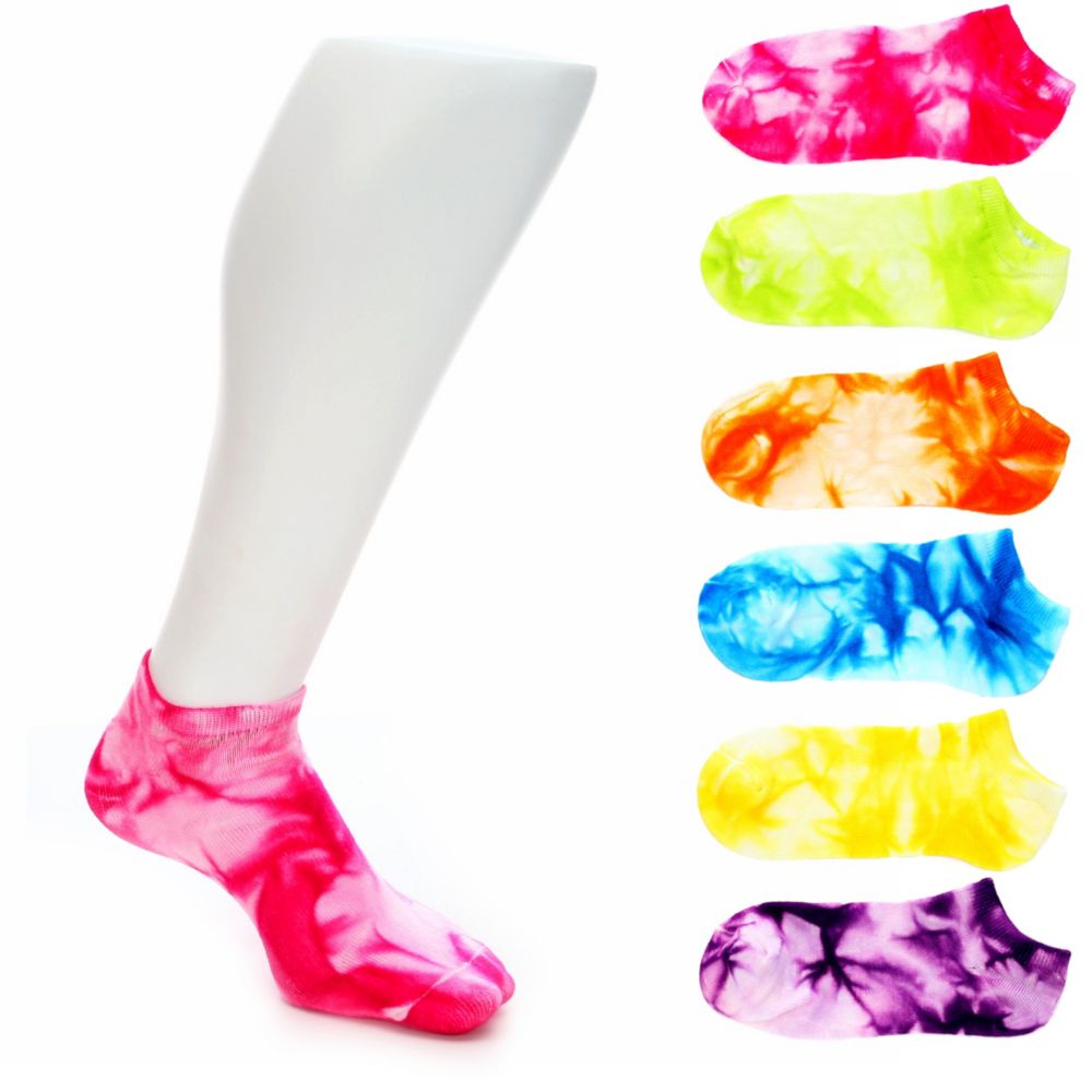 WOMENS TIE DYE NO SHOW SOCKS 6 PAIRS