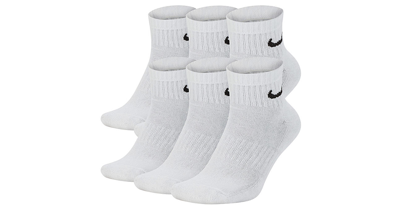 White Nike Mens Large Quarter Socks 6 Pairs | Mens | Rack Room Shoes
