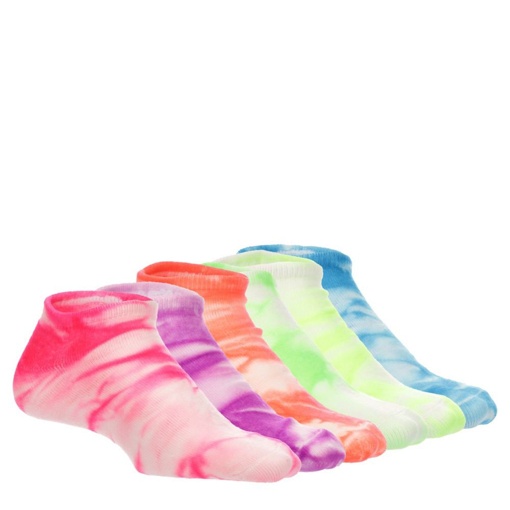 GIRLS TIE DYE NO SHOW SOCKS 6 PAIRS