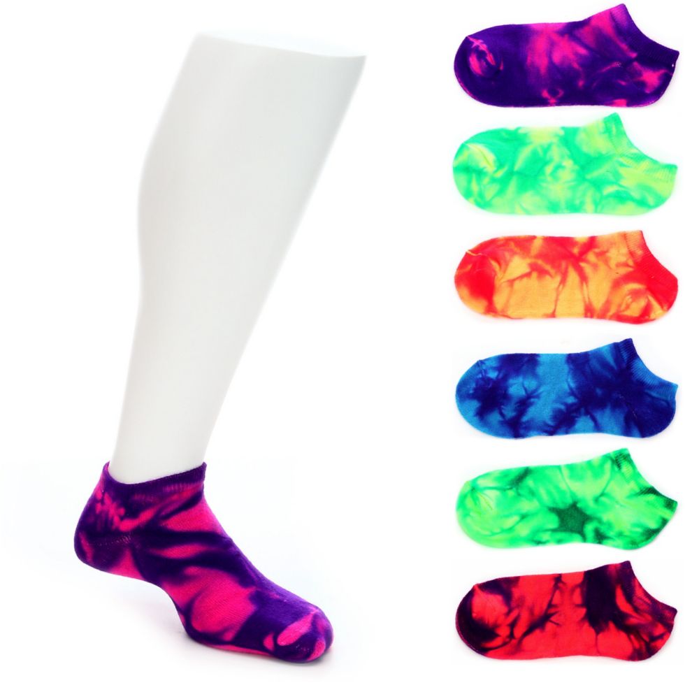 GIRLS TIE DYE NO SHOW SOCKS 6 PAIRS