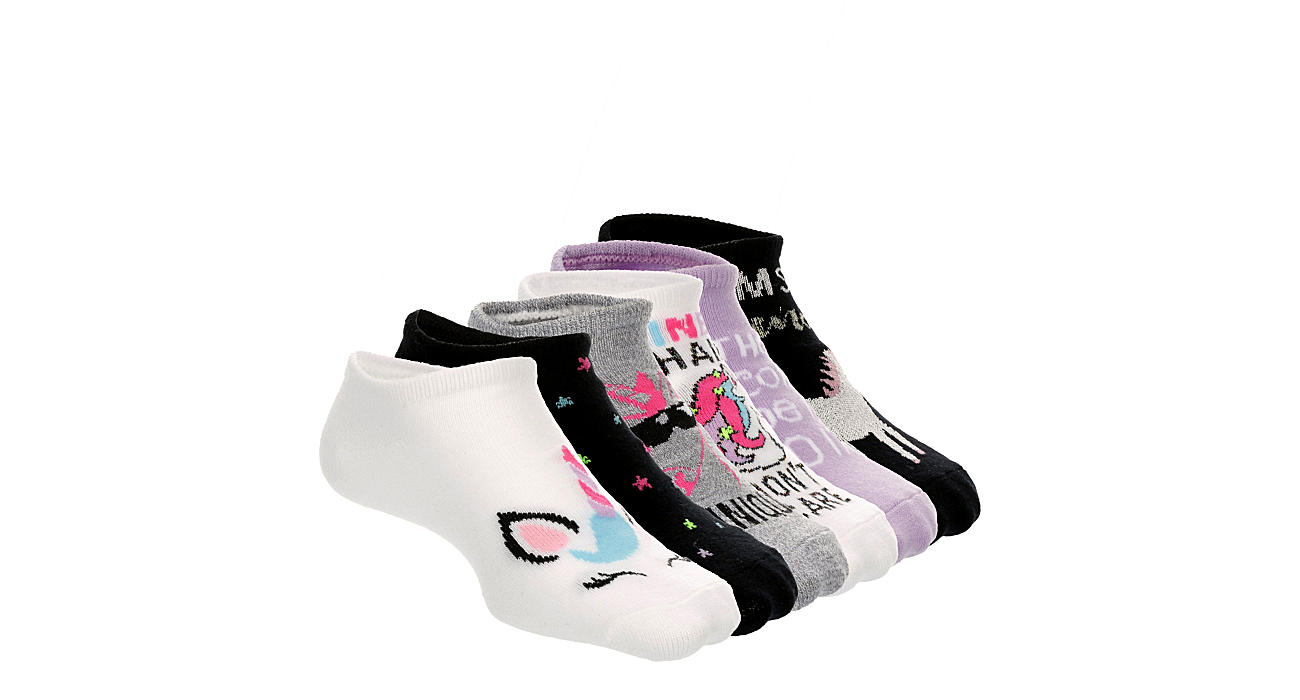 Girls 6 Pack Unicorn Animal Design Invisible Liner Socks Childrens Pink Grey Hidden No Show Socks 