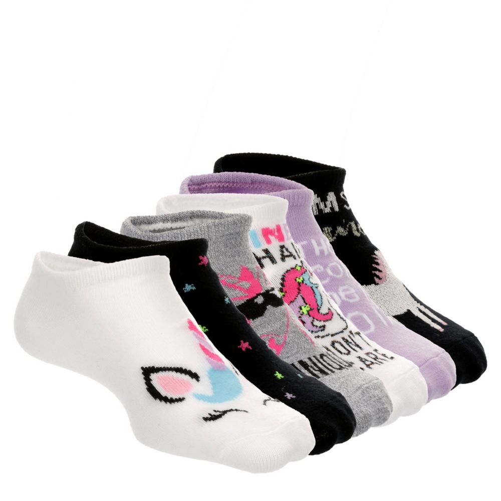 GIRLS UNICORN SPRINKLE NO SHOW SOCKS 6 PAIRS