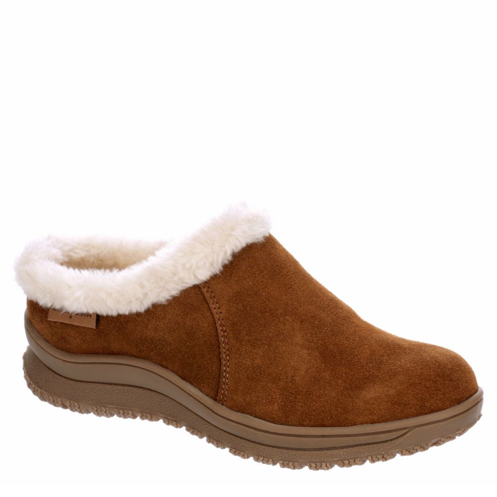 Tan Minnetonka Womens Canton Clog Comfort Off Broadway Shoes