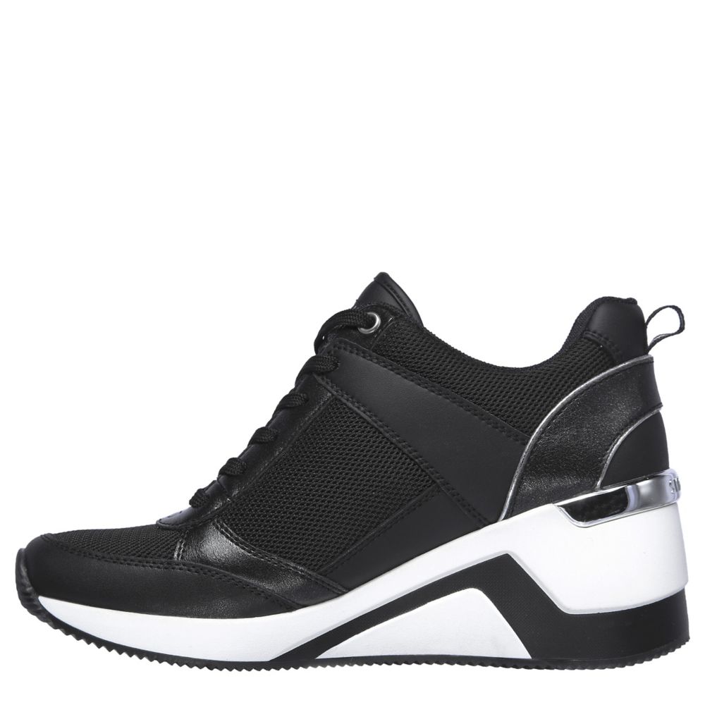 SKECHERS Womens Million-air Up There Wedge Sneaker - BLACK