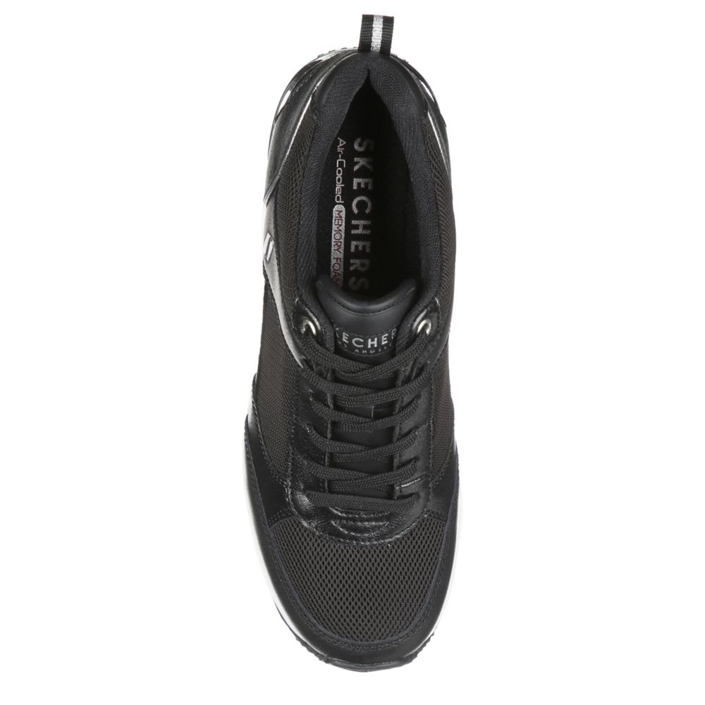 SKECHERS Womens Million-air Up There Wedge Sneaker - BLACK