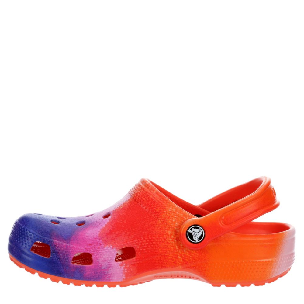 orange and blue crocs