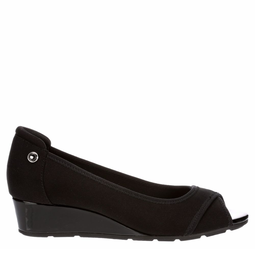 womens black peep toe wedges