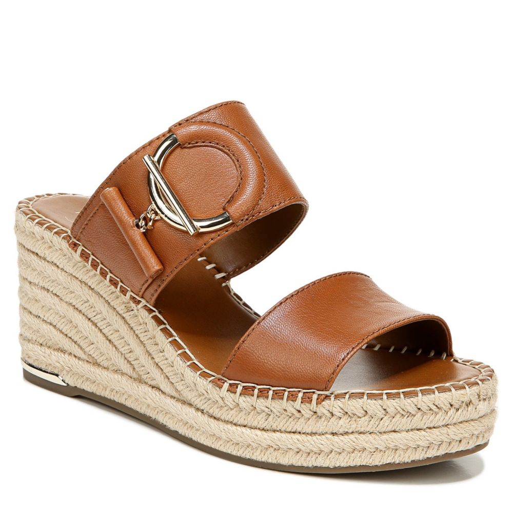 FRANCO SARTO Womens Charlie Espadrille Slide Wedge Sandal - COGNAC