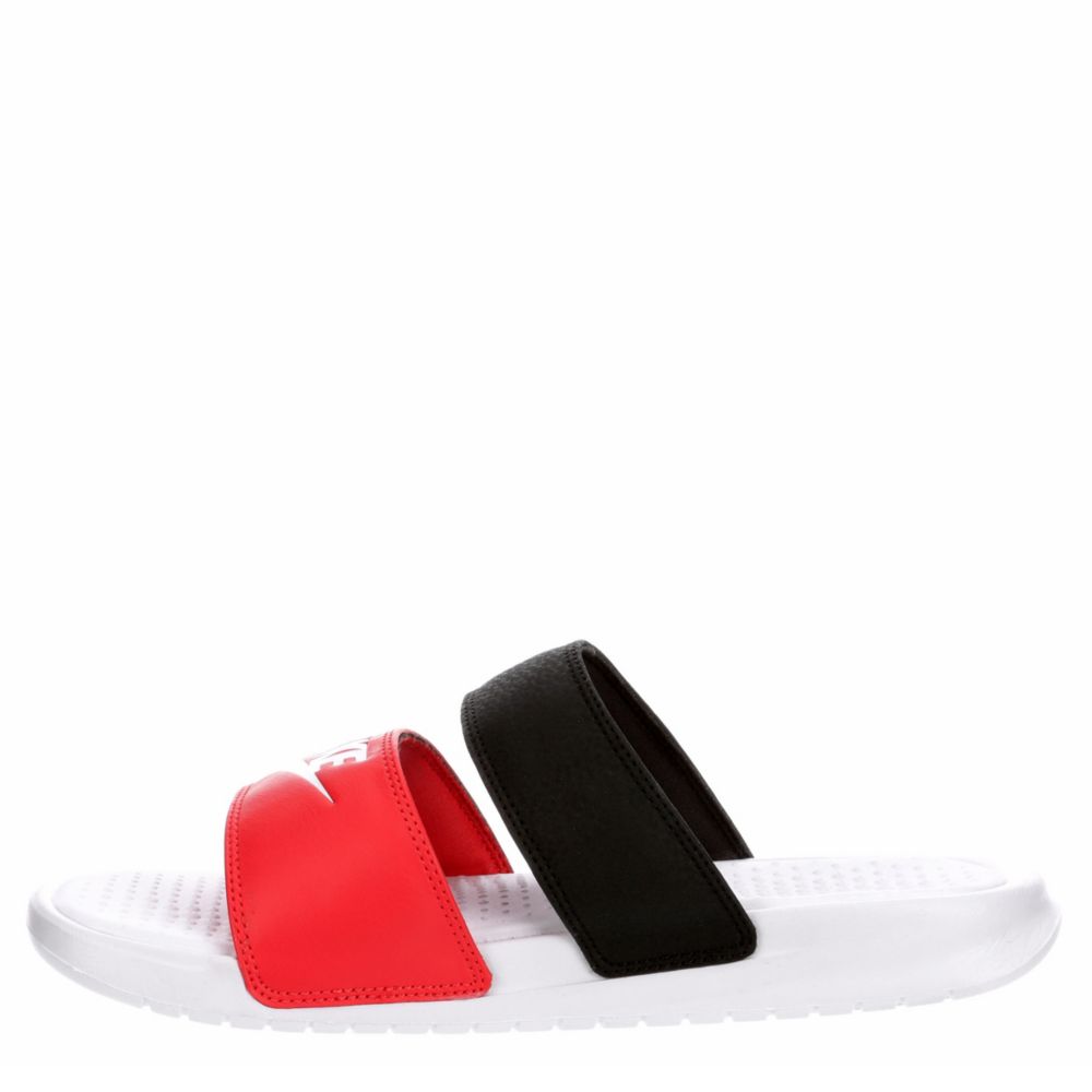 red nike duo slides