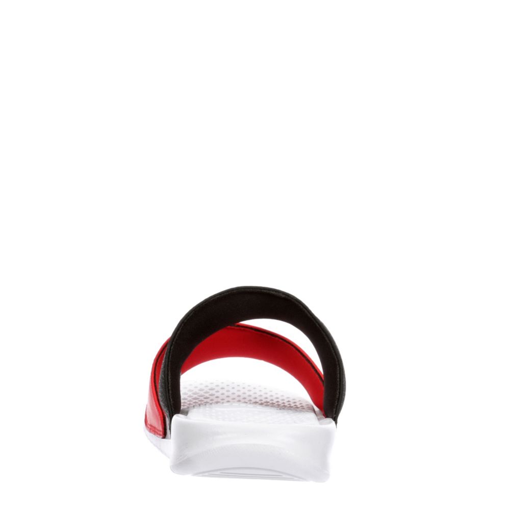 red double strap nike slides