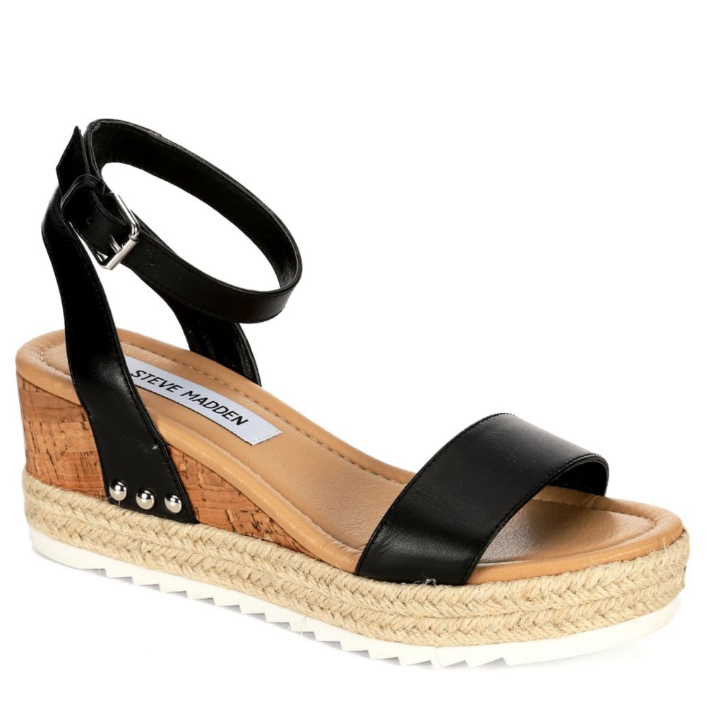 STEVE MADDEN Womens Jaide Espadrille Wedge Sandal - BLACK