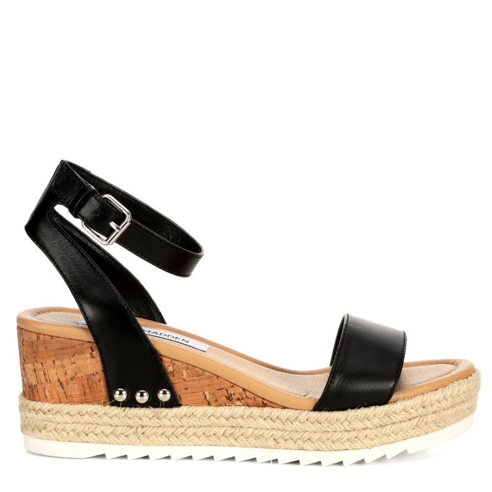 STEVE MADDEN Womens Jaide Espadrille Wedge Sandal - BLACK