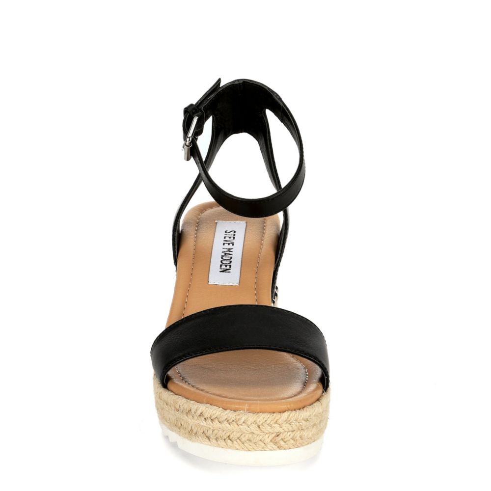 STEVE MADDEN Womens Jaide Espadrille Wedge Sandal - BLACK