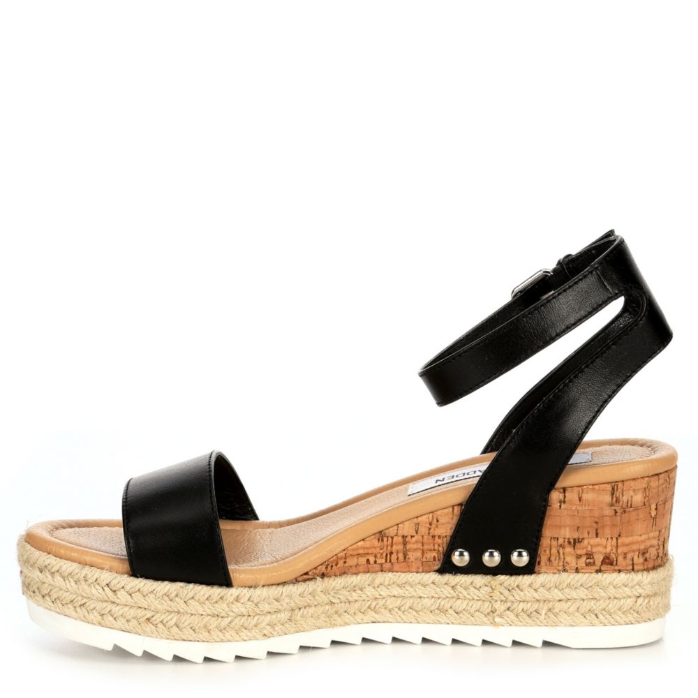 STEVE MADDEN Womens Jaide Espadrille Wedge Sandal - BLACK