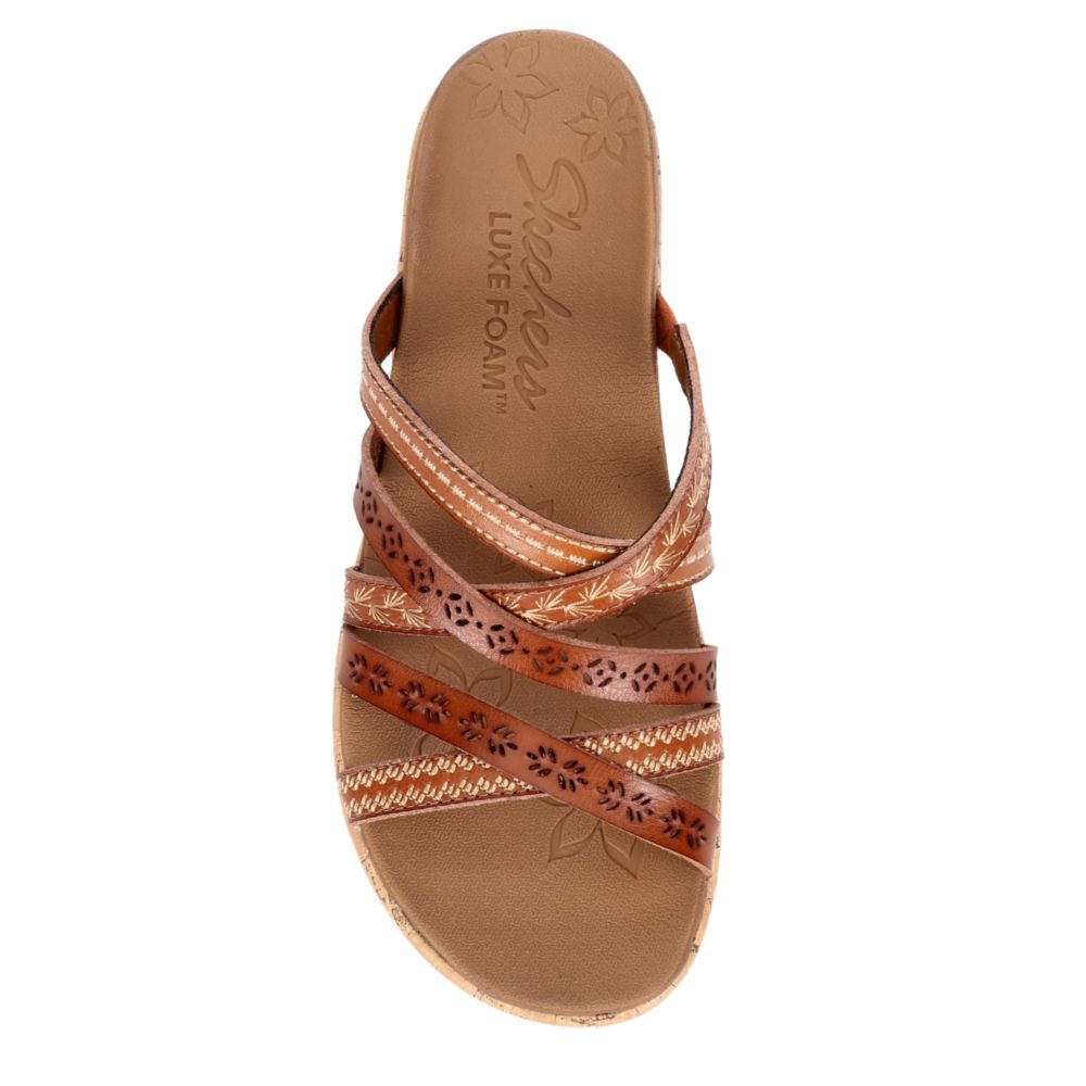 SKECHERS Womens Beverlee - Tiger Posse Wedge Slide Sandal - BROWN