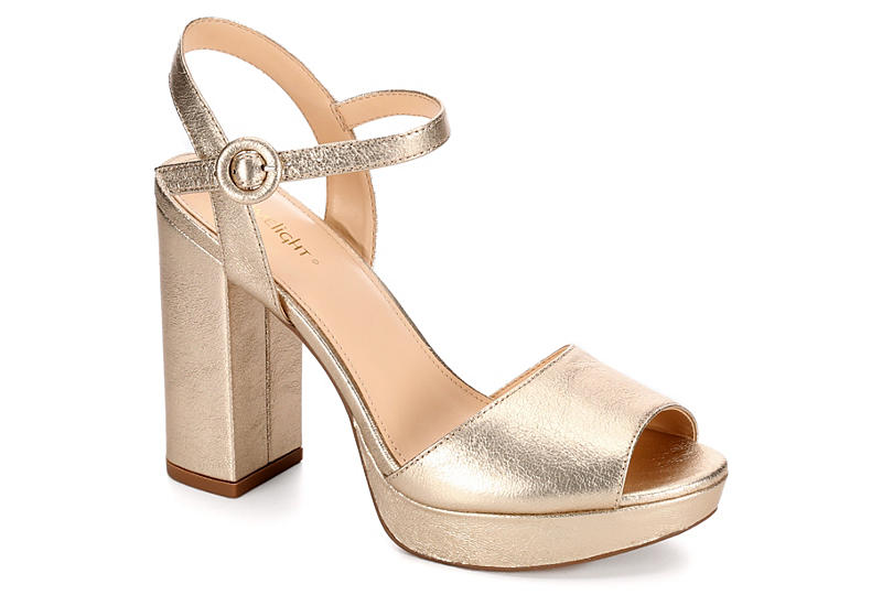 Gold Limelight Womens Donna Sandal | Block Heels | Off Broadway Shoes