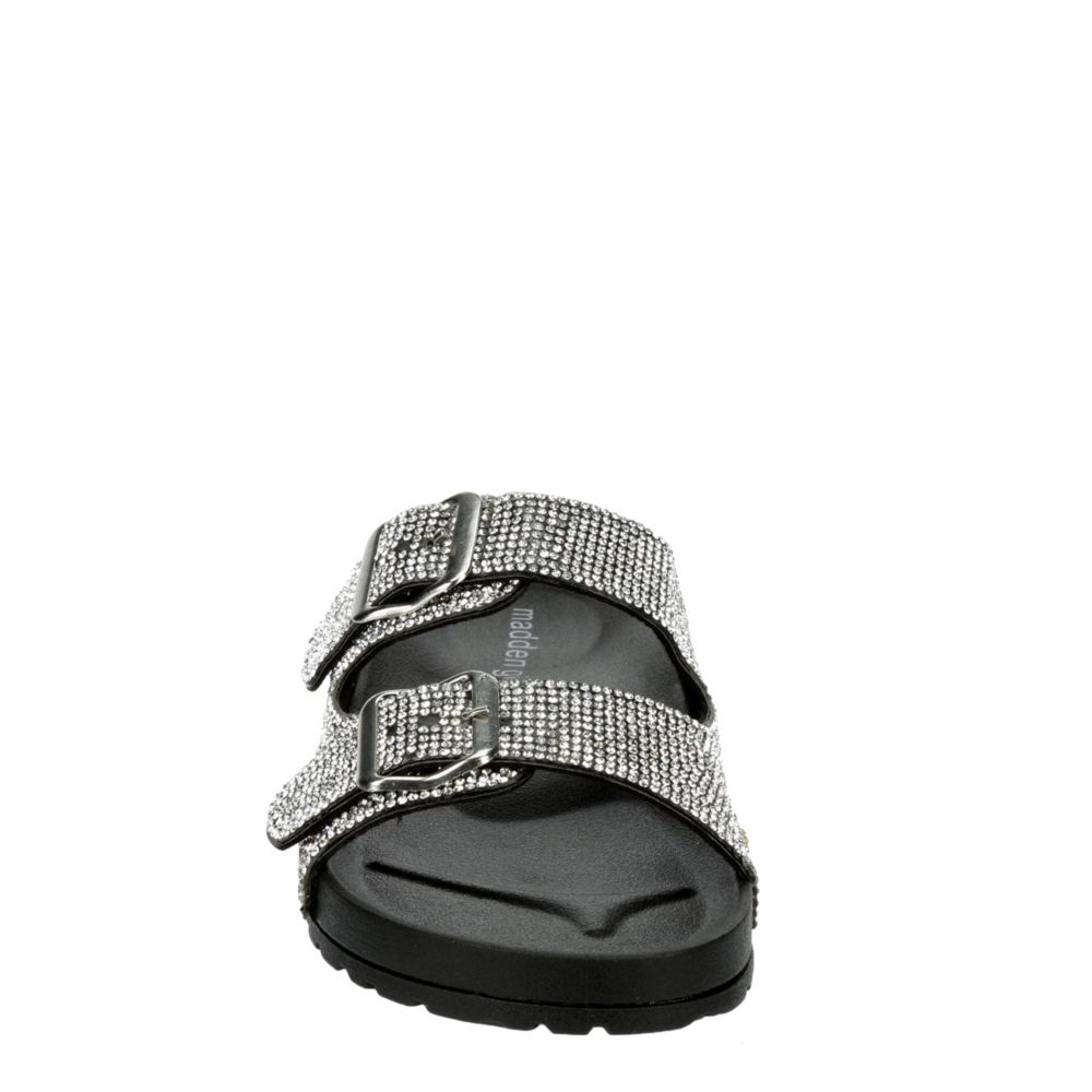 MADDEN GIRL Womens Teddy Footbed Slide Sandal - BLACK