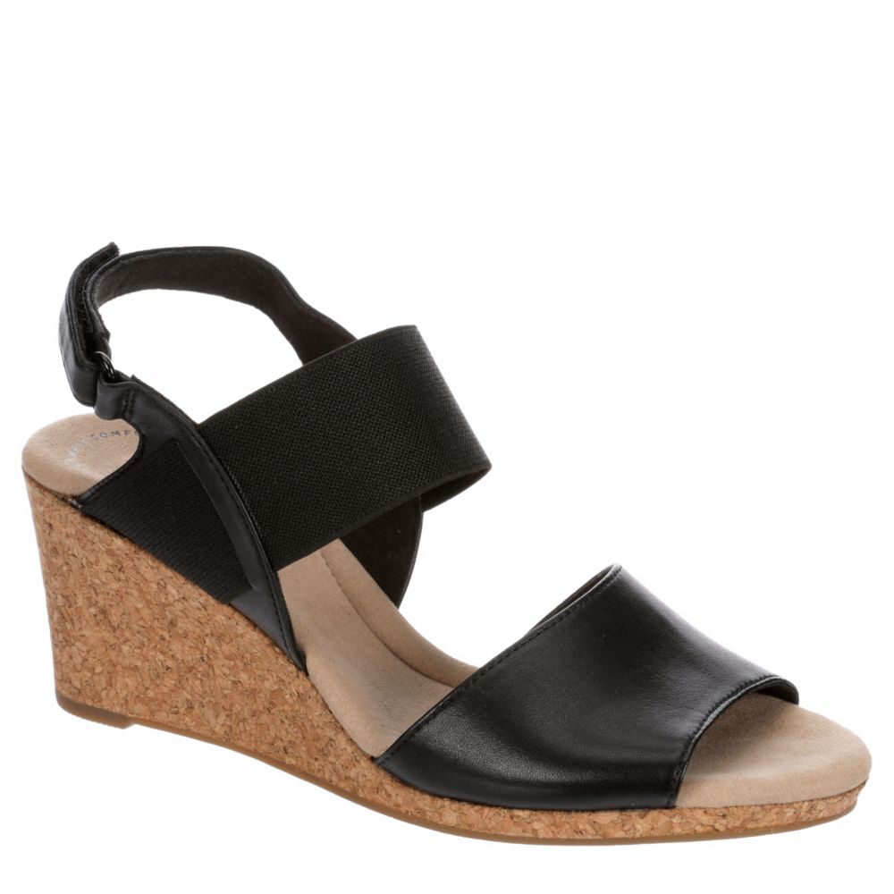 clarks black wedge sandals