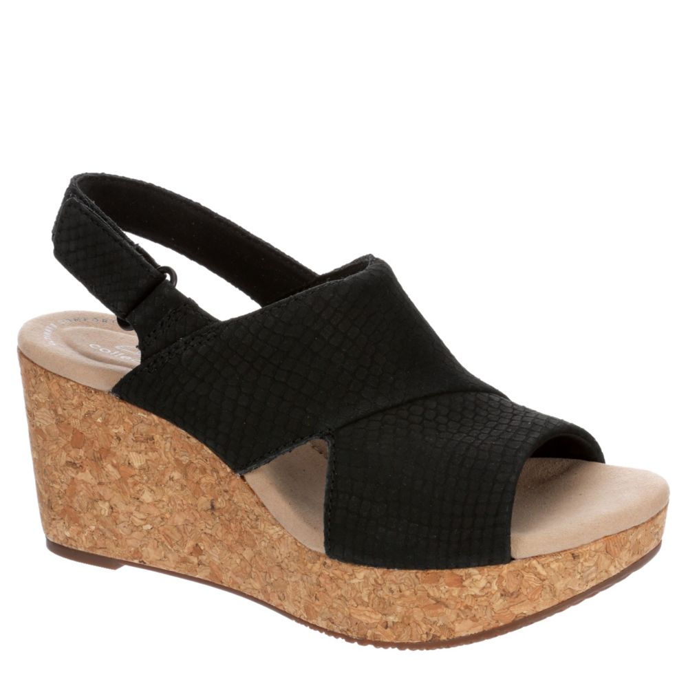 clarks black wedge sandals