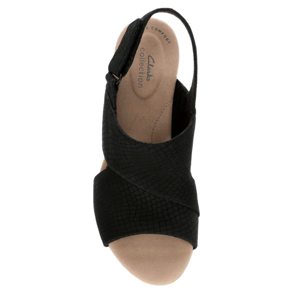 CLARKS Womens Annadel Sky Wedge Sandal - BLACK