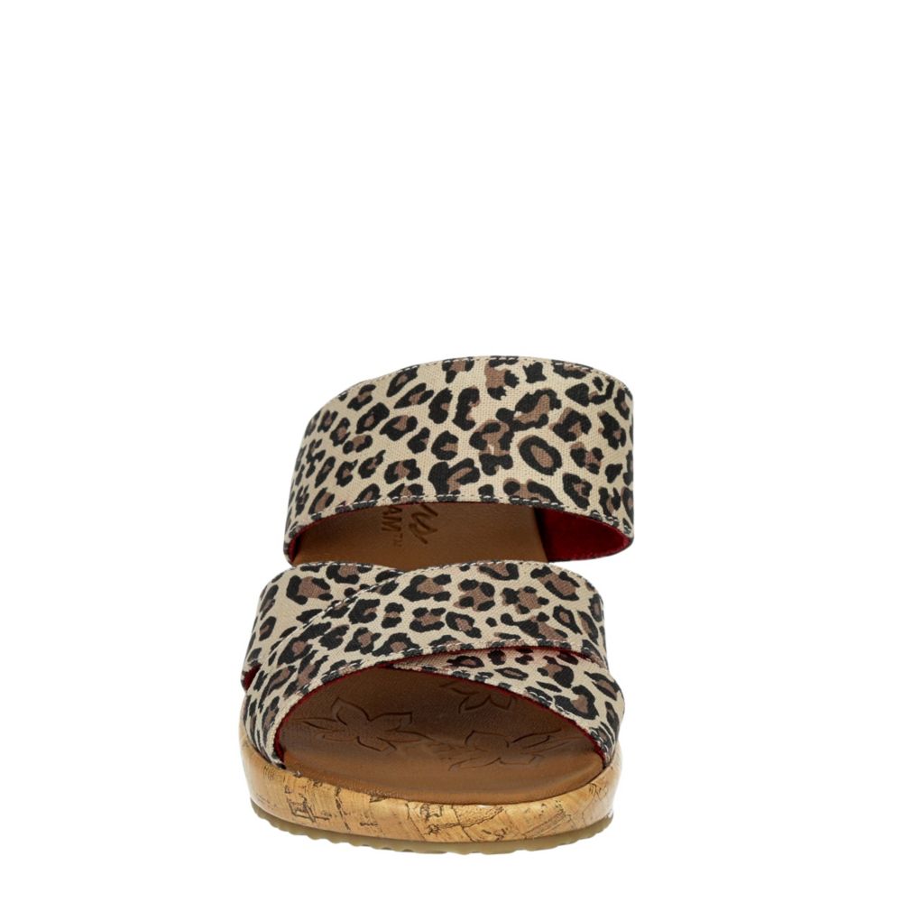 SKECHERS Womens Beverlee Purrfect Wedge Slide Sandal - LEOPARD